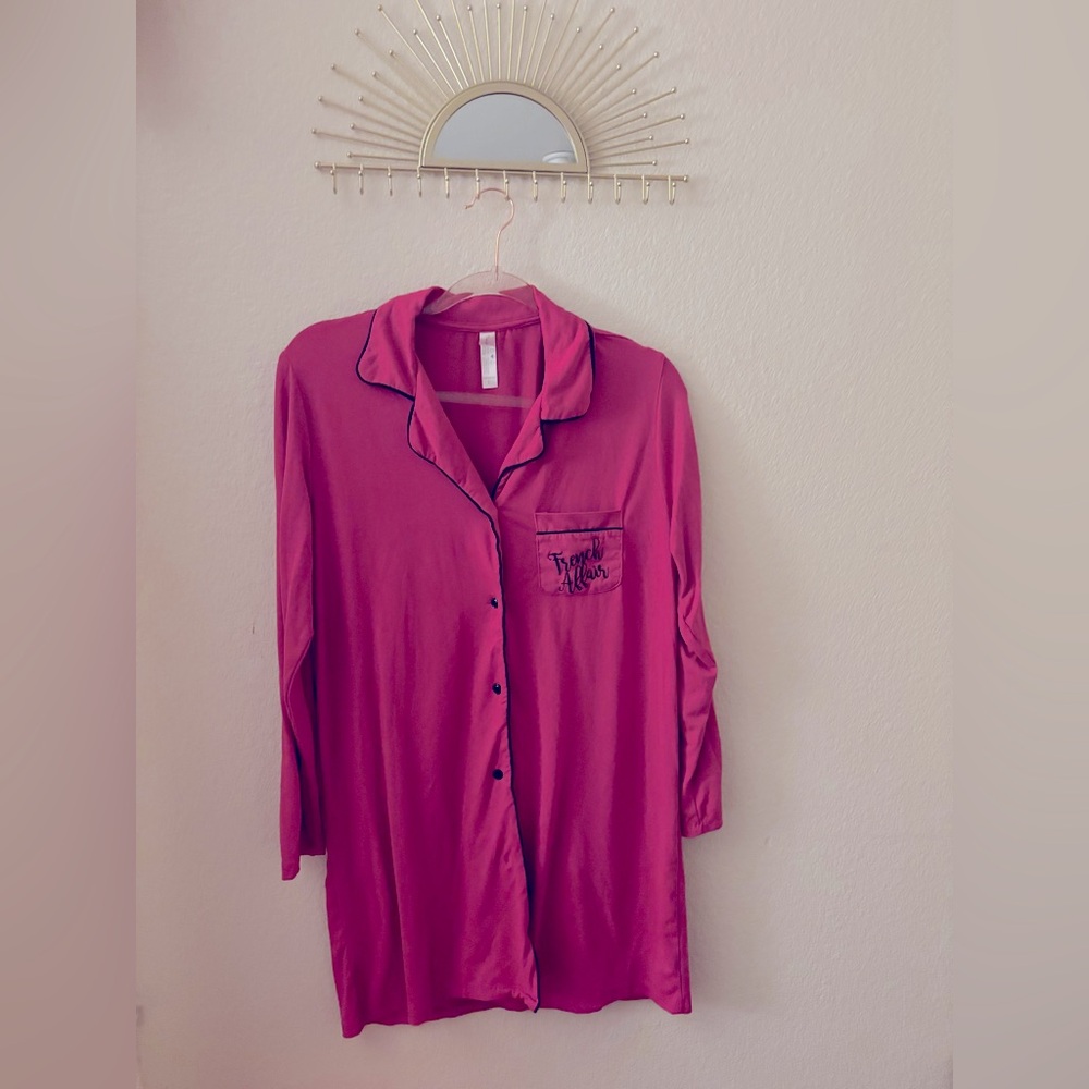 Women's Pink Button-Up Sleep Shirt